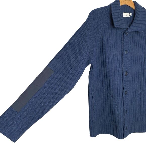 AG Adriano Goldschmied Cardigan Sweater Mens M Blue Ribbed Elbow Patch Wool NEW - Picture 6 of 10